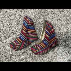 Colorful wedges heels